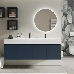 Mobile bagno sospeso 180 cm 4 ante blu esotico con lavabo alto dx - Cuki