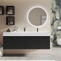 Mobile bagno sospeso 180 cm 4 ante nero opaco con lavabo alto dx - Cuki
