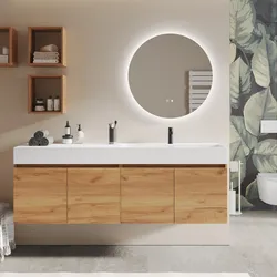 Mobile bagno sospeso 180 cm 4 ante rovere gold con lavabo alto dx - Cuki