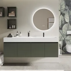 Mobile bagno sospeso 180 cm 4 ante verde cemento con lavabo alto dx - Cuki
