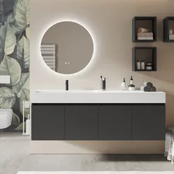 Mobile bagno sospeso 180 cm 4 ante antracite con lavabo alto sx - Cuki