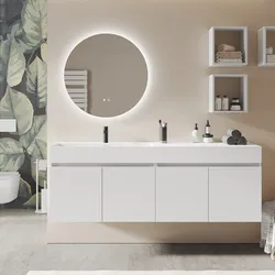 Mobile bagno sospeso 180 cm 4 ante bianco opaco con lavabo alto sx - Cuki