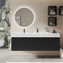 Mobile bagno sospeso 180 cm 4 ante nero opaco con lavabo alto sx - Cuki