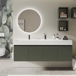 Mobile bagno sospeso 180 cm 4 ante verde cemento con lavabo alto sx - Cuki