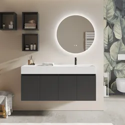 Mobile bagno sospeso 140 cm 4 ante antracite con lavabo alto dx - Cuki