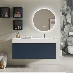 Mobile bagno sospeso 140 cm 4 ante blu esotico con lavabo alto dx - Cuki