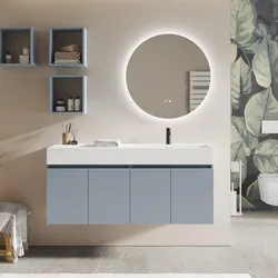 Mobile bagno sospeso 140 cm 4 ante carta da zucchero con lavabo alto dx - Cuki