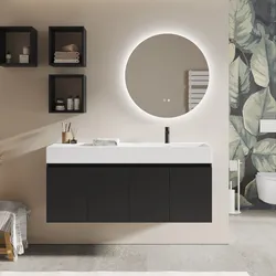Mobile bagno sospeso 140 cm 4 ante nero opaco con lavabo alto dx - Cuki