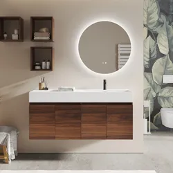 Mobile bagno sospeso 140 cm 4 ante rovere deciso con lavabo alto dx - Cuki