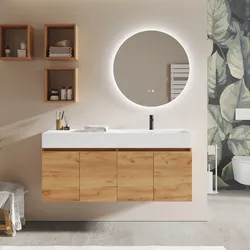 Mobile bagno sospeso 140 cm 4 ante rovere gold con lavabo alto dx - Cuki