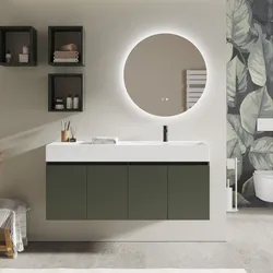 Mobile bagno sospeso 140 cm 4 ante verde cemento con lavabo alto dx - Cuki