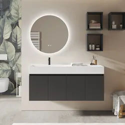 Mobile bagno sospeso 140 cm 4 ante antracite con lavabo alto sx - Cuki