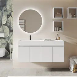 Mobile bagno sospeso 140 cm 4 ante bianco opaco con lavabo alto sx - Cuki