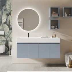 Mobile bagno sospeso 140 cm 4 ante carta da zucchero con lavabo alto sx - Cuki