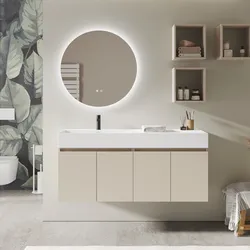 Mobile bagno sospeso 140 cm 4 ante cashmere con lavabo alto sx - Cuki