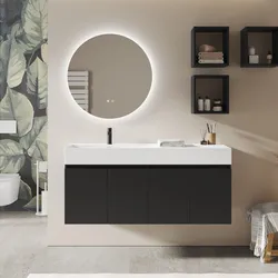 Mobile bagno sospeso 140 cm 4 ante nero opaco con lavabo alto sx - Cuki