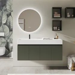 Mobile bagno sospeso 140 cm 4 ante verde cemento con lavabo alto sx - Cuki