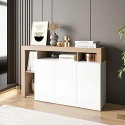 Madia 146x93h cm bianco lucido e rovere cast con 3 ante - Conan