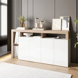 Madia 184x93h cm bianco lucido e rovere cast con 4 ante - Conan