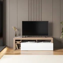 Mobile porta tv 170x54h cm bianco lucido e rovere cast con 1 anta - Conan