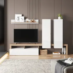 Parete attrezzata 277x172h cm bianco lucido e rovere cast - Conan