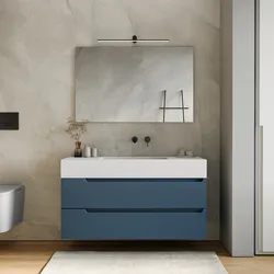 Mobile bagno sospeso 120 cm blu oceano cannettato con lavabo alto in resina - Konai plus