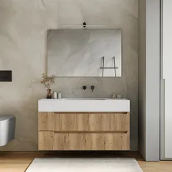 Mobile bagno sospeso 120 cm rovere acero cannettato con lavabo alto in resina - Konai plus
