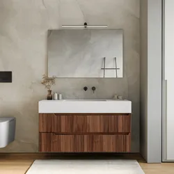 Mobile bagno sospeso 120 cm rovere deciso cannettato con lavabo alto in resina - Konai plus