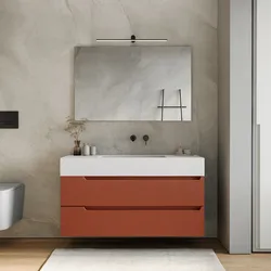 Mobile bagno sospeso 120 cm terracotta cannettato con lavabo alto in resina - Konai plus