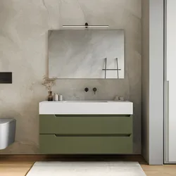 Mobile bagno sospeso 120 cm verde nordico cannettato con lavabo alto in resina - Konai plus