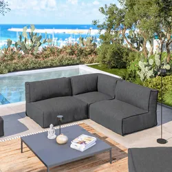 Divano modulare angolare da esterno 3 posti in tessuto olefin grigio scuro - Baku