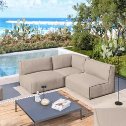 Divano modulare angolare da esterno 3 posti in tessuto olefin lino - Baku