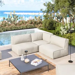 Divano modulare angolare da esterno 3 posti in tessuto olefin naturale - Baku