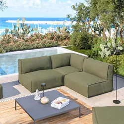 Divano modulare angolare da esterno 3 posti in tessuto olefin verde oliva - Baku