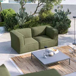 Divano modulare da esterno 2 posti in tessuto olefin verde oliva - Baku