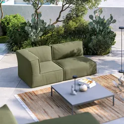 Divano modulare angolare da esterno 2 posti in tessuto olefin verde oliva - Baku