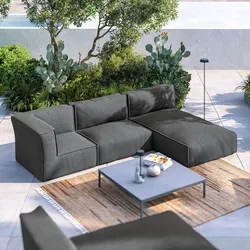 Divano da esterno modulare angolare 3 posti con chaise longue in tessuto olefin grigio scuro - Baku