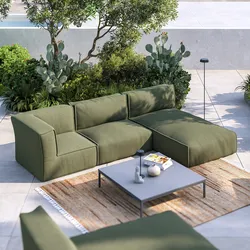 Divano da esterno modulare angolare 3 posti con chaise longue in tessuto olefin verde oliva - Baku