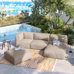 Divano da esterno modulare 4 posti con chaise longue e pouf in tessuto olefin lino - Baku