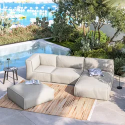Divano da esterno modulare 4 posti con chaise longue e pouf in tessuto olefin naturale - Baku