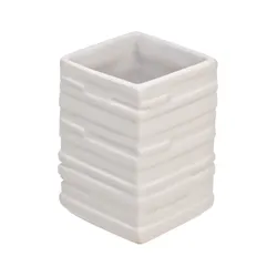 Portaspazzolino in ceramica bianco con motivi in rilievo - Brik