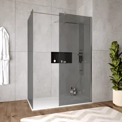 Box doccia walk-in angolare 80x80 con vetro anticalcare fumè e profilo cromo 200h - Keep