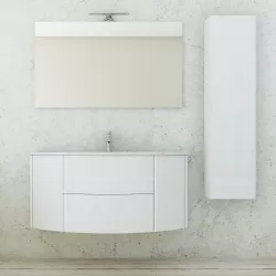 Mobile bagno 121cm profondità 51 cm sospeso finitura frassino bianco con specchio filolucido e colonna - Elisa