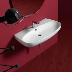 Lavabo da appoggio o sospeso monoforo in ceramica color bianco lucido cm 100 - Vignoni di Simas