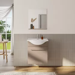 Mobile bagno sospeso 60 cm profondità 42 cm tortora lucido con specchio e  mensola - Ready