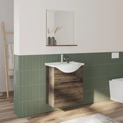 Mobile bagno sospeso 60 cm profondità 42 cm effetto legno pecan con specchio e mensola - Ready