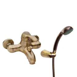 Miscelatore vasca in ottone bronzato vintage con doccino, flessibile e attacco al muro