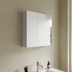 Specchio contenitore bagno 70 x 68 cm bianco lucido 2 ante