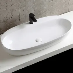 Lavabo da appoggio Elegance Circle 90 cm Azzurra in ceramica monoforo