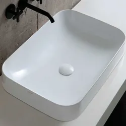 Lavabo in ceramica Elegance Soft 60x40 cm Azzurra installazione da appoggio o semincasso